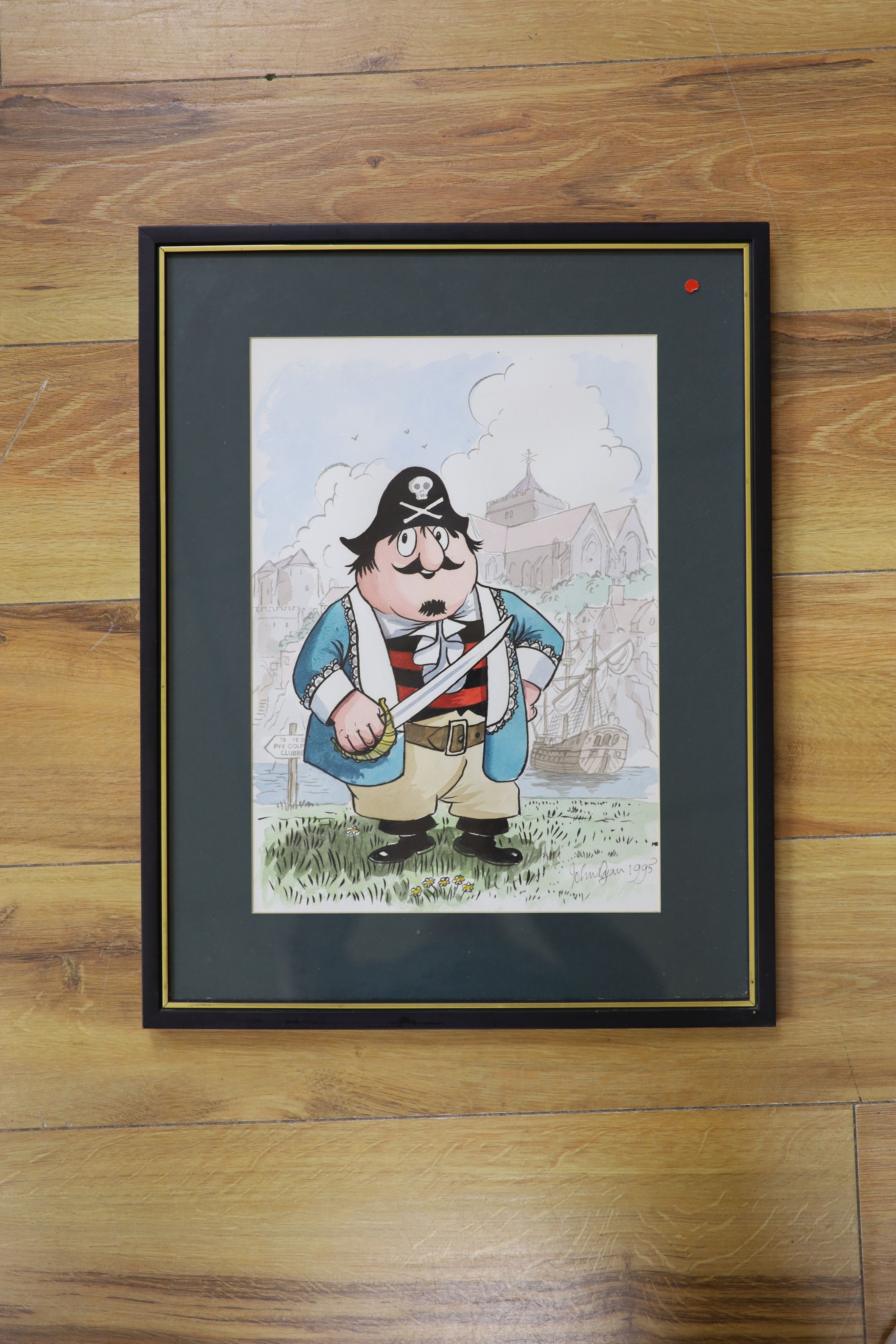 John Ryan (1921-2009), ink and water original cartoon, Captain Pugwash at Rye Golf Club, signed and dated 1995, 34 x 24cm